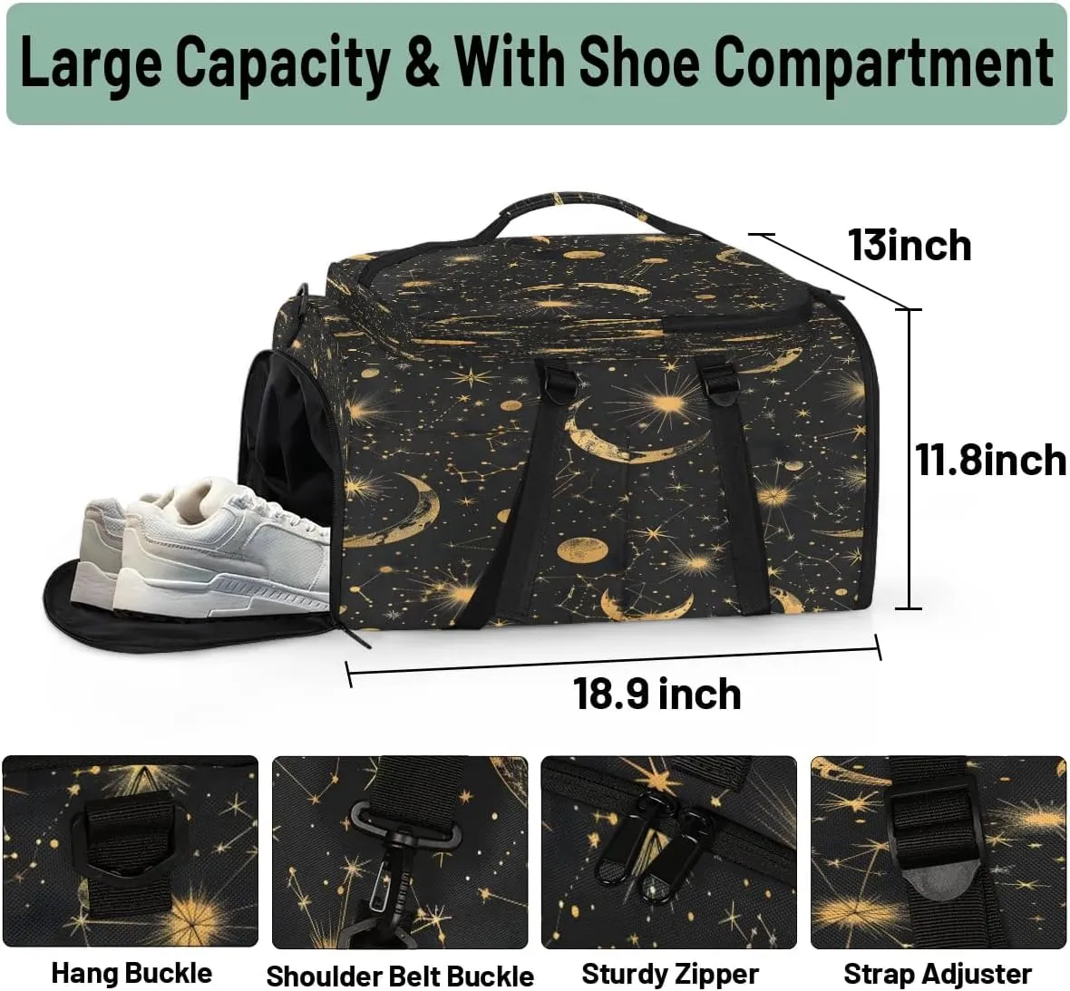 Large Carry on Backpack for Women Men Multi-function Gym Duffle Bag Star Moon Backpack Polyester Waterproof Duffel Bags