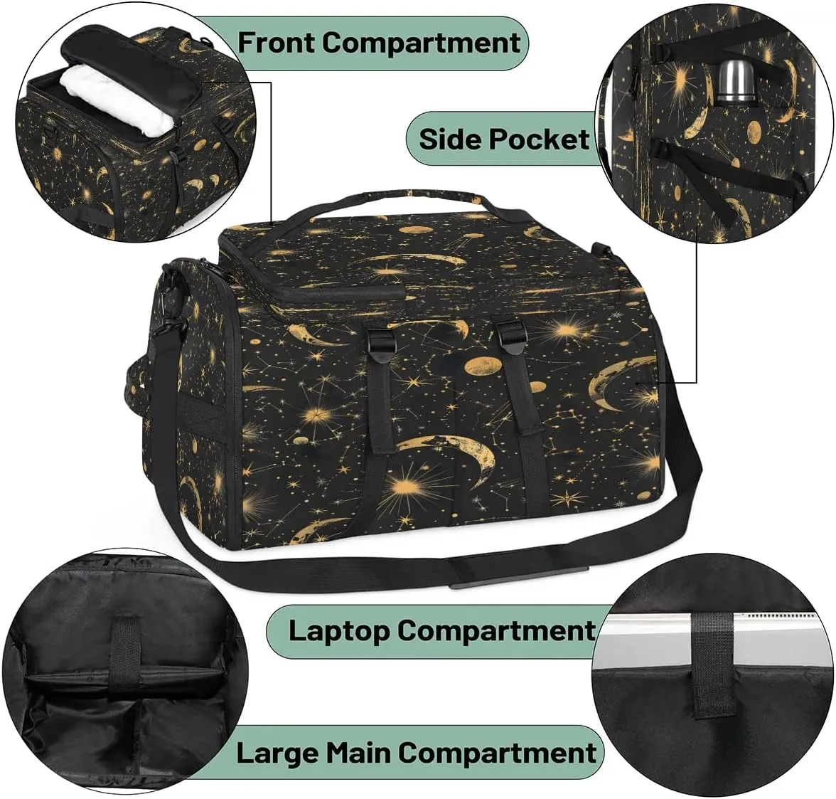 Large Carry on Backpack for Women Men Multi-function Gym Duffle Bag Star Moon Backpack Polyester Waterproof Duffel Bags
