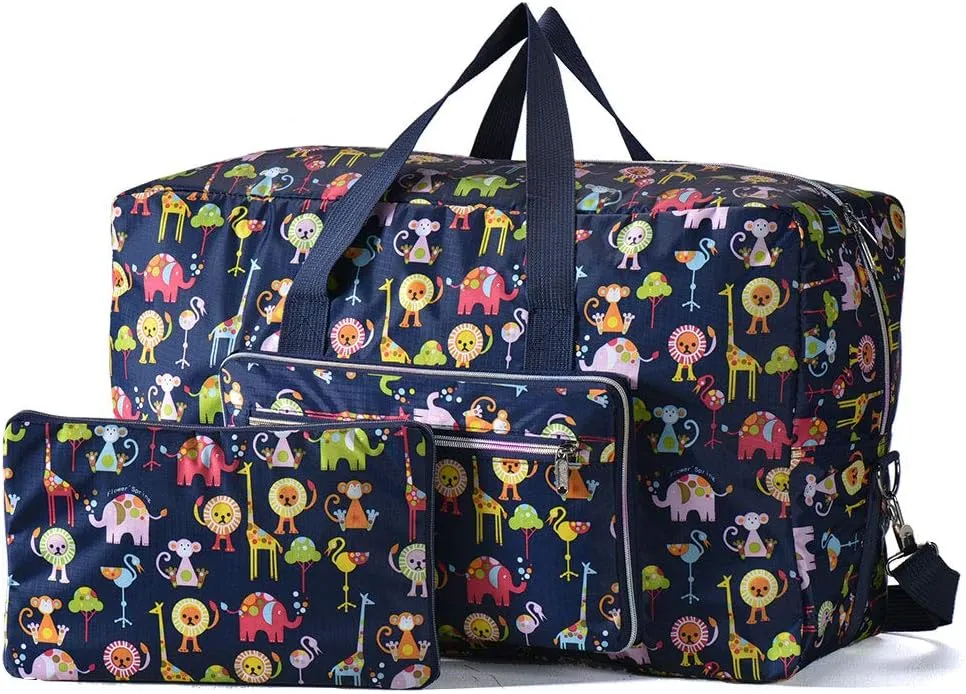 Large Foldable Duffel Tote Carry on Travel Bag over Luggage with Shoulder Strap, Blue Lion