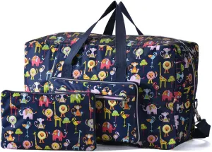 Large Foldable Duffel Tote Carry on Travel Bag over Luggage with Shoulder Strap, Blue Lion