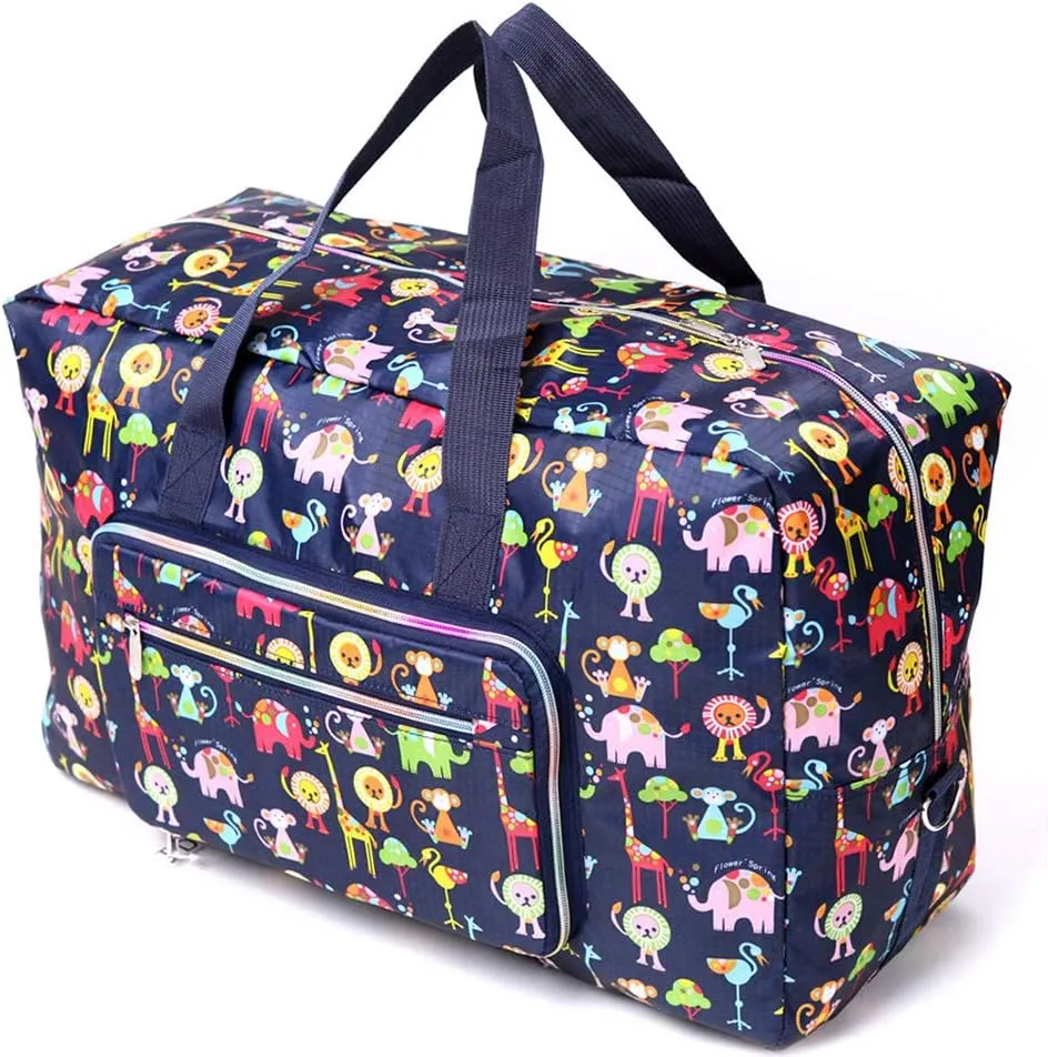 Large Foldable Duffel Tote Carry on Travel Bag over Luggage with Shoulder Strap, Blue Lion