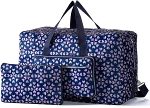 Large Foldable Duffel Tote Carry on Travel Bag over Luggage with Shoulder Strap, Heart Flower