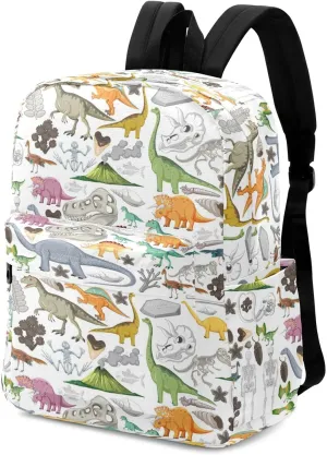 Large Laptop Backpack, Fashion Prehistoric Dinosaurs Canvas Durable Travel Shoulder Daily Bag for School Books Sport Beach Work Hiking Fit 16.5 Inch Notebook