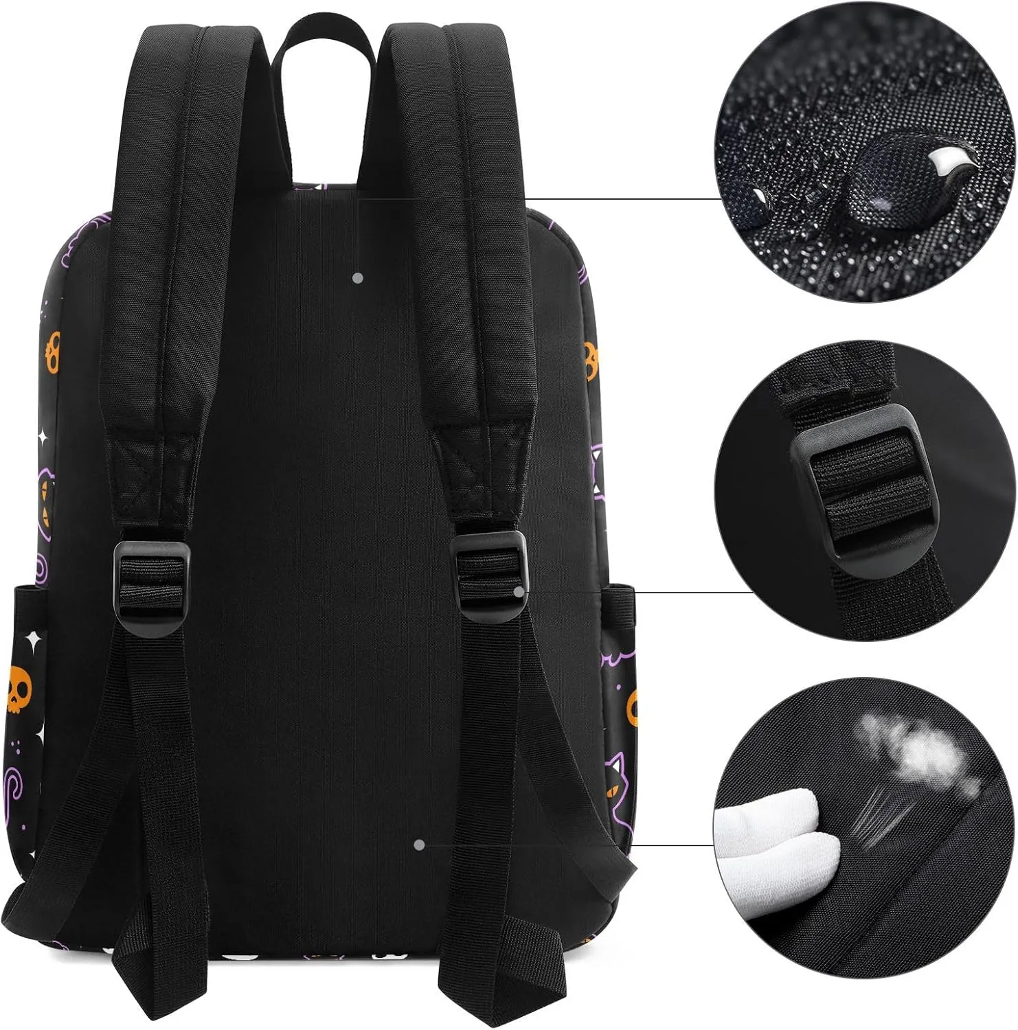 Large Portable Laptop Backpack, Halloween Black Cats Skulls Unisex Durable Travel Bag for School Bookbag Work Hiking Fit 16.5 Inch Notebook