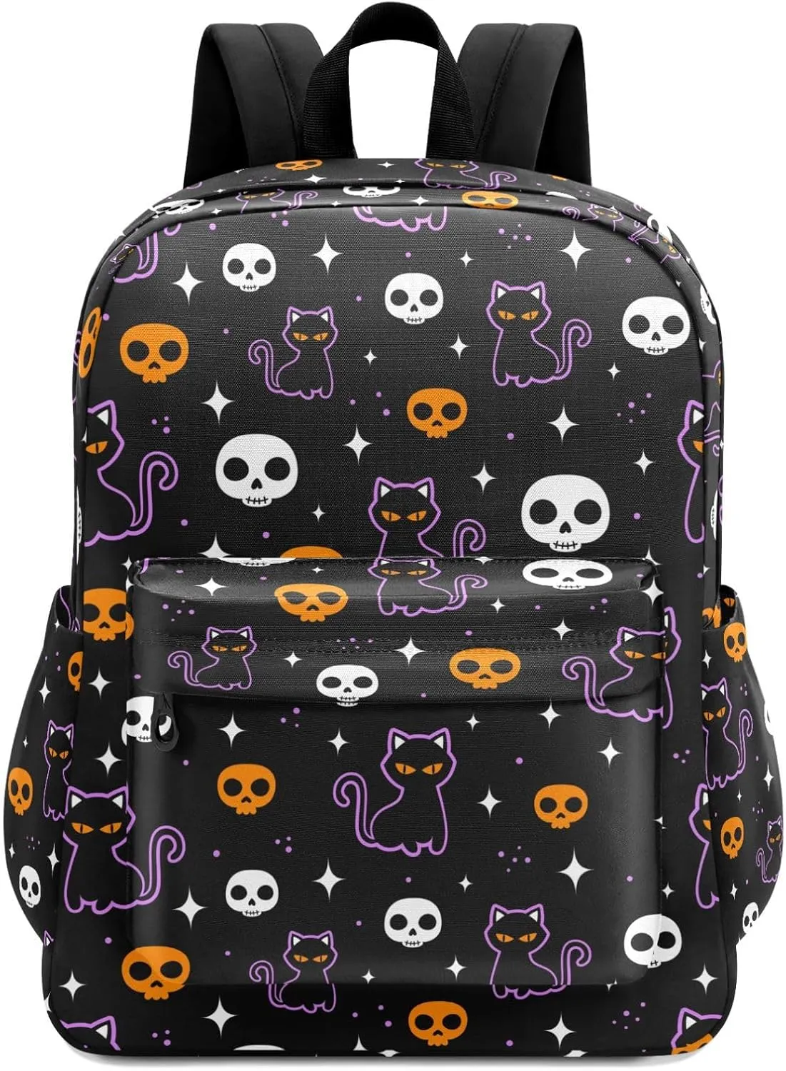 Large Portable Laptop Backpack, Halloween Black Cats Skulls Unisex Durable Travel Bag for School Bookbag Work Hiking Fit 16.5 Inch Notebook
