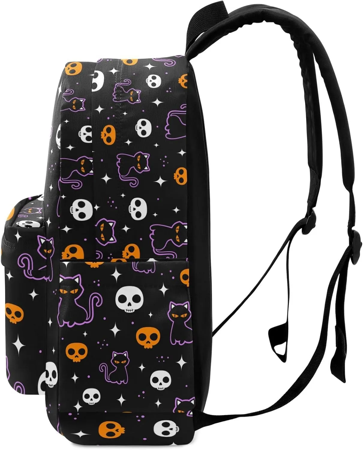 Large Portable Laptop Backpack, Halloween Black Cats Skulls Unisex Durable Travel Bag for School Bookbag Work Hiking Fit 16.5 Inch Notebook