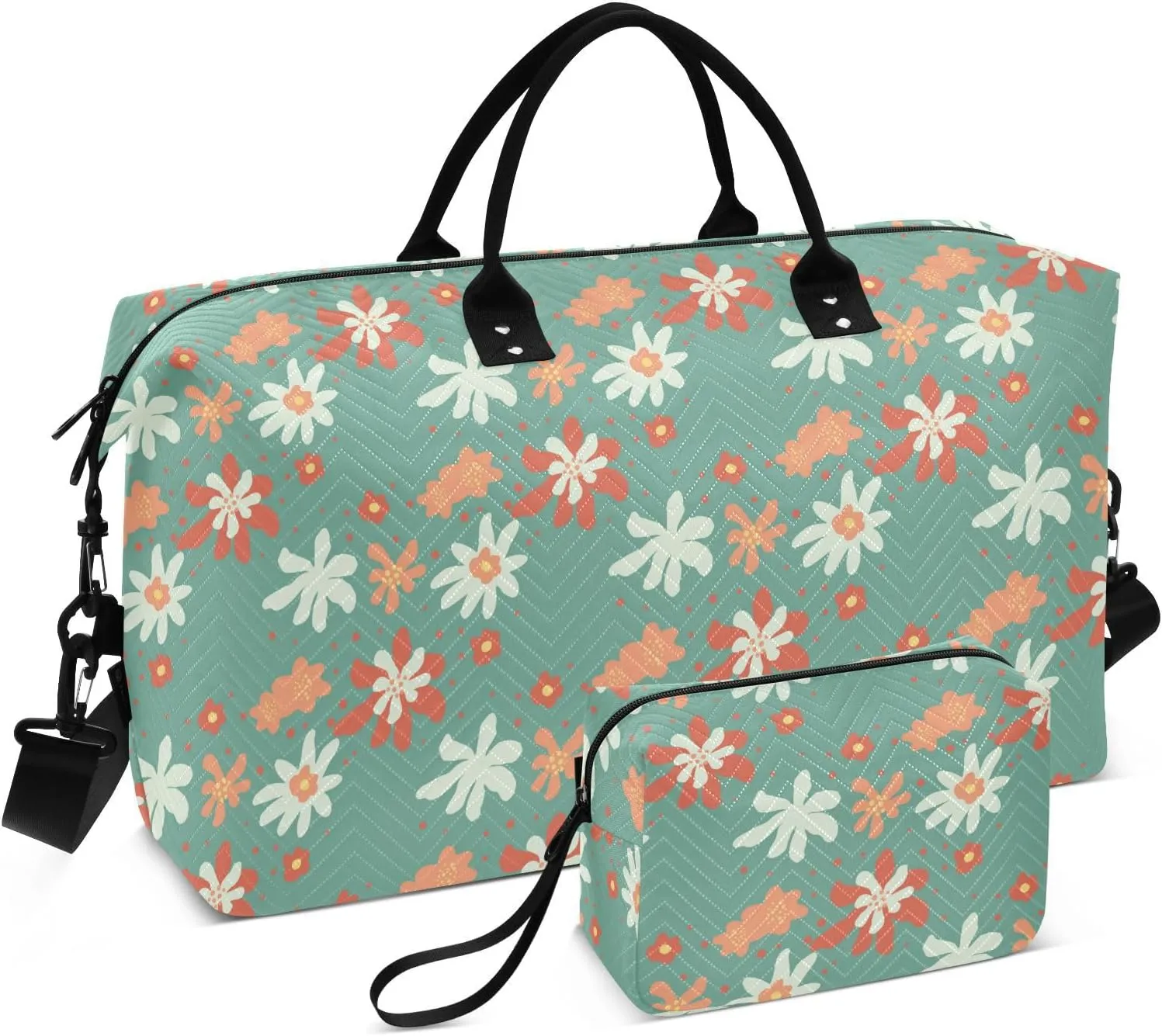 Large Travel Bag for Women Wildfloral Green Gym Bag Weekender Duffel Bag with Adjustable Strap for Gym 2 Pcs Set
