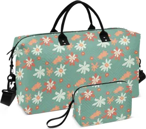 Large Travel Bag for Women Wildfloral Green Gym Bag Weekender Duffel Bag with Adjustable Strap for Gym 2 Pcs Set