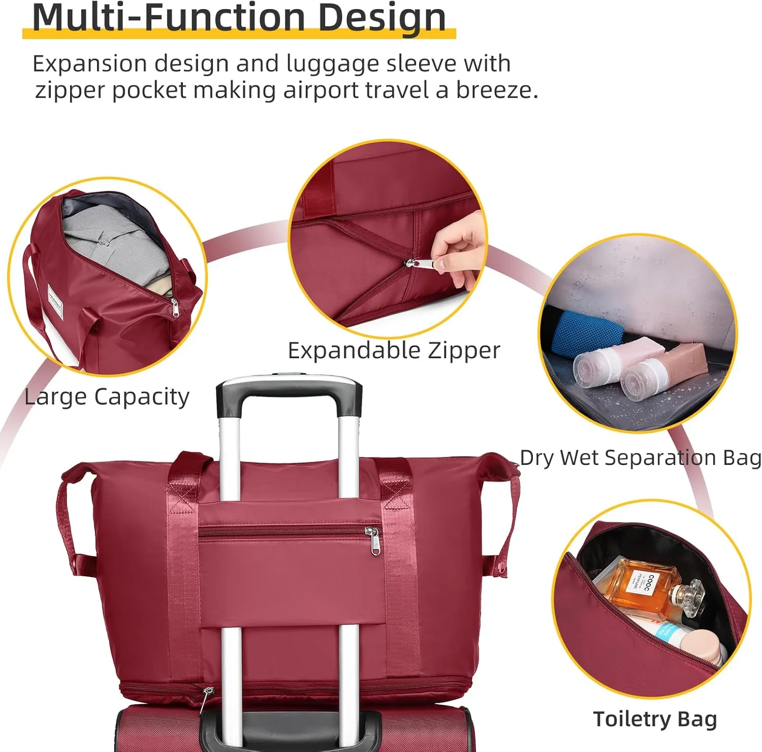 LARVENDER Softside Luggage Sets 3 Piece, Expandable Carry on Luggage 22x14x9 Airline Approved with TSA Lock Spinner Wheels, Lightweight Rolling Suitcase for Men and Women, Wine Red