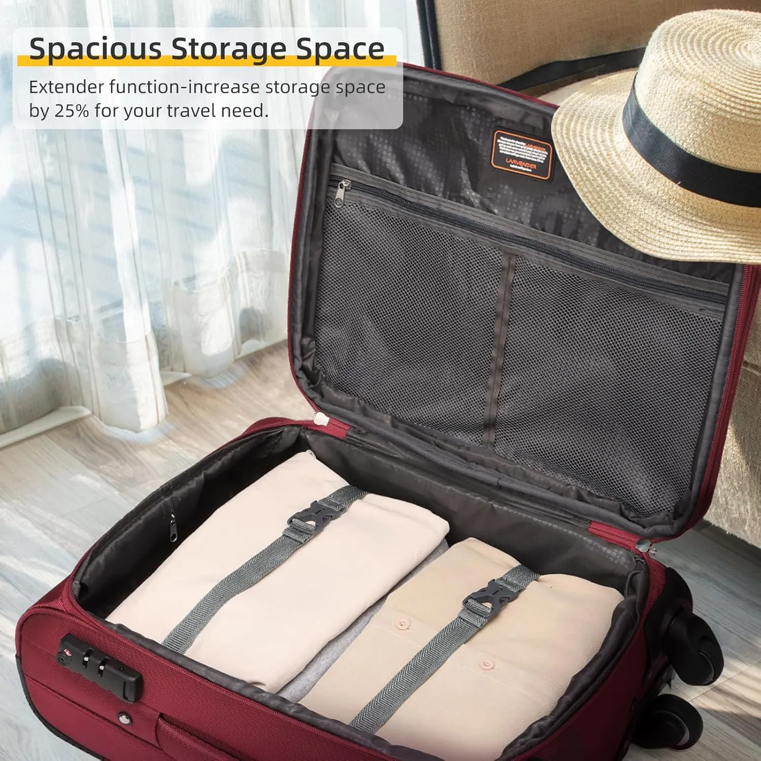 LARVENDER Softside Luggage Sets 3 Piece, Expandable Carry on Luggage 22x14x9 Airline Approved with TSA Lock Spinner Wheels, Lightweight Rolling Suitcase for Men and Women, Wine Red
