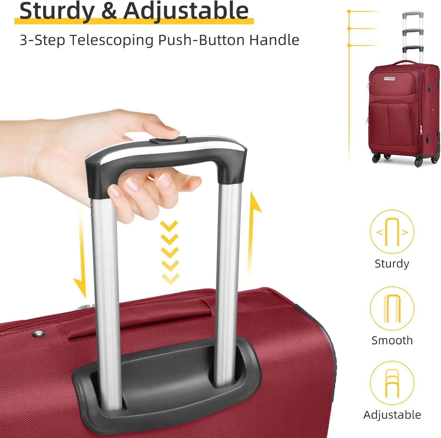 LARVENDER Softside Luggage Sets 3 Piece, Expandable Carry on Luggage 22x14x9 Airline Approved with TSA Lock Spinner Wheels, Lightweight Rolling Suitcase for Men and Women, Wine Red
