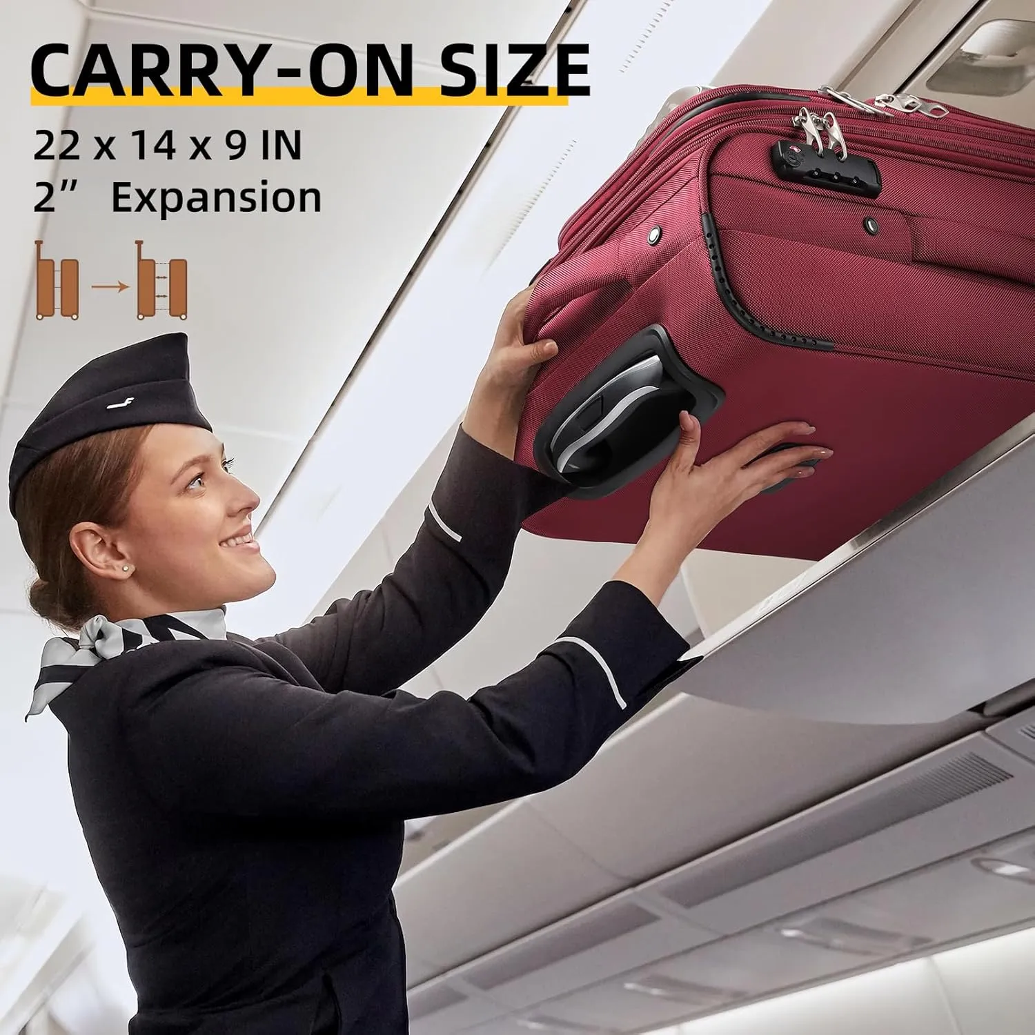LARVENDER Softside Luggage Sets 3 Piece, Expandable Carry on Luggage 22x14x9 Airline Approved with TSA Lock Spinner Wheels, Lightweight Rolling Suitcase for Men and Women, Wine Red