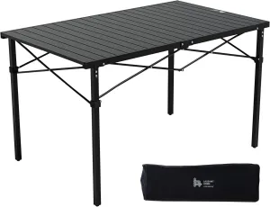 LAUSAINT HOME Outdoor Folding Camping Table, Large Portable Picnic Table with Aluminum Roll Up Table Top with Storage Bag for Picnic, Beach, BBQ, Travel&Camping (Dark)