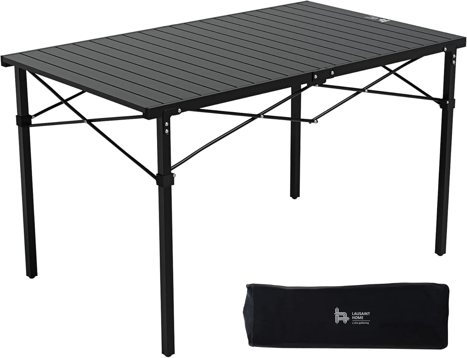 LAUSAINT HOME Outdoor Folding Camping Table, Large Portable Picnic Table with Aluminum Roll Up Table Top with Storage Bag for Picnic, Beach, BBQ, Travel&Camping (Dark)