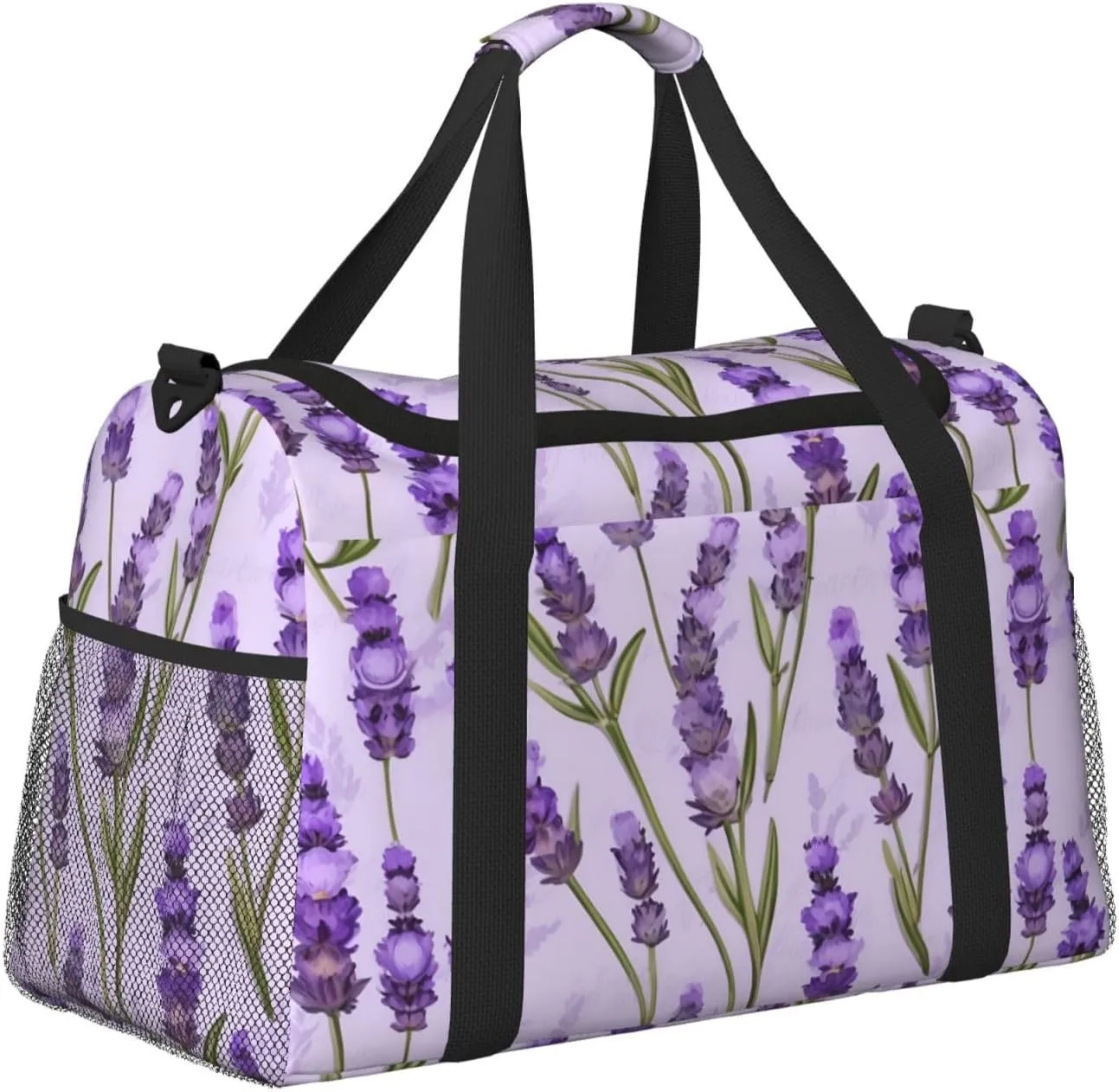 Lavender Stamp Travel Duffel Bag With Zippers And Handles, Big Foldable Duffle Bag For Family Vacations