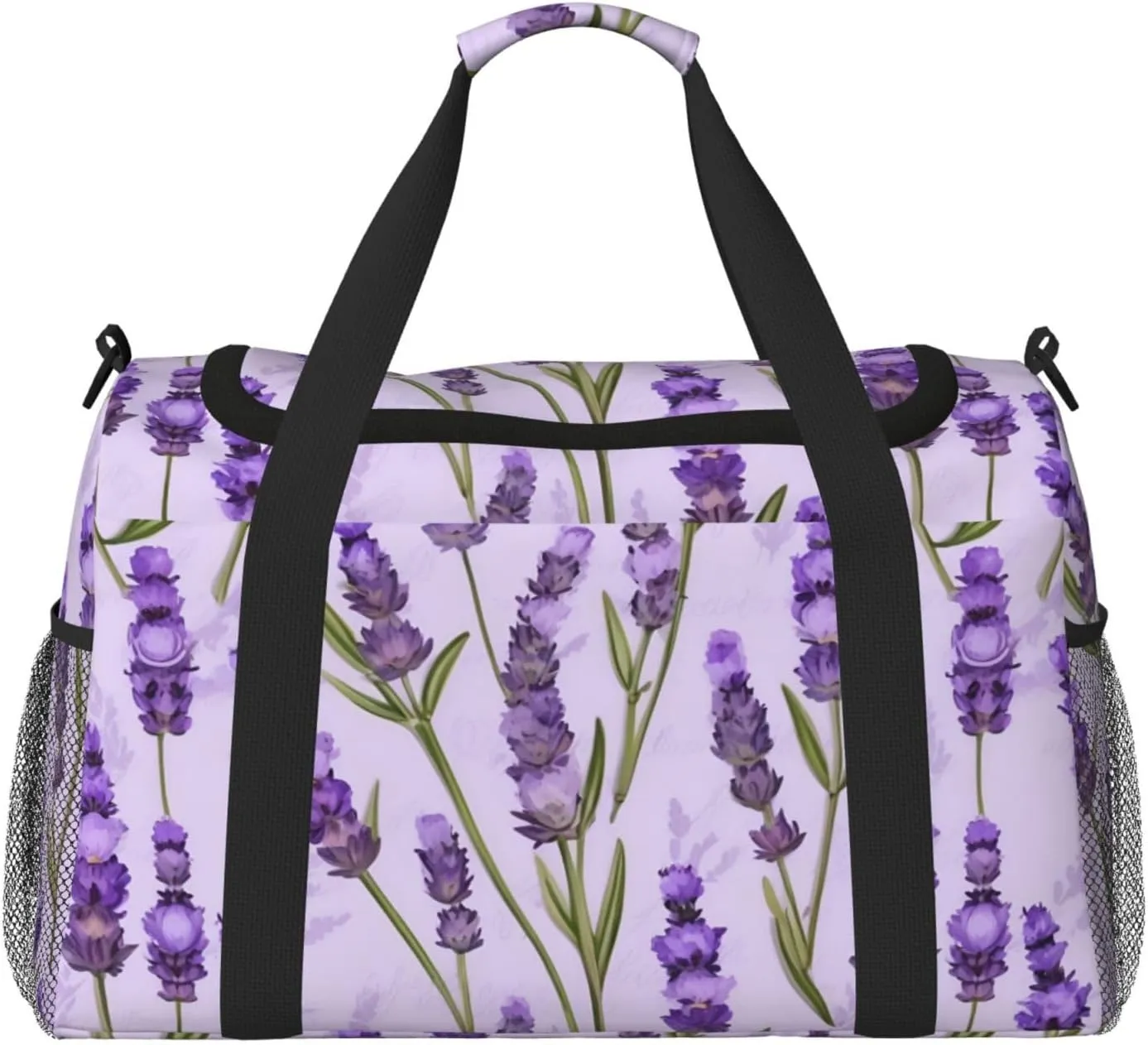 Lavender Stamp Travel Duffel Bag With Zippers And Handles, Big Foldable Duffle Bag For Family Vacations