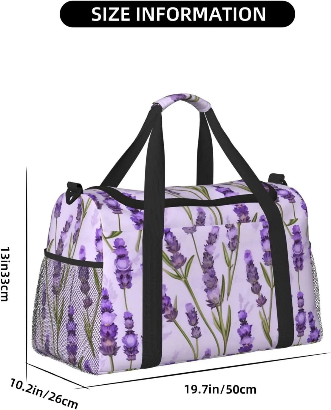 Lavender Stamp Travel Duffel Bag With Zippers And Handles, Big Foldable Duffle Bag For Family Vacations