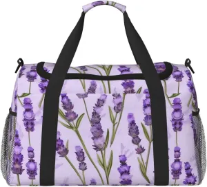 Lavender Stamp Travel Duffel Bag With Zippers And Handles, Big Foldable Duffle Bag For Family Vacations