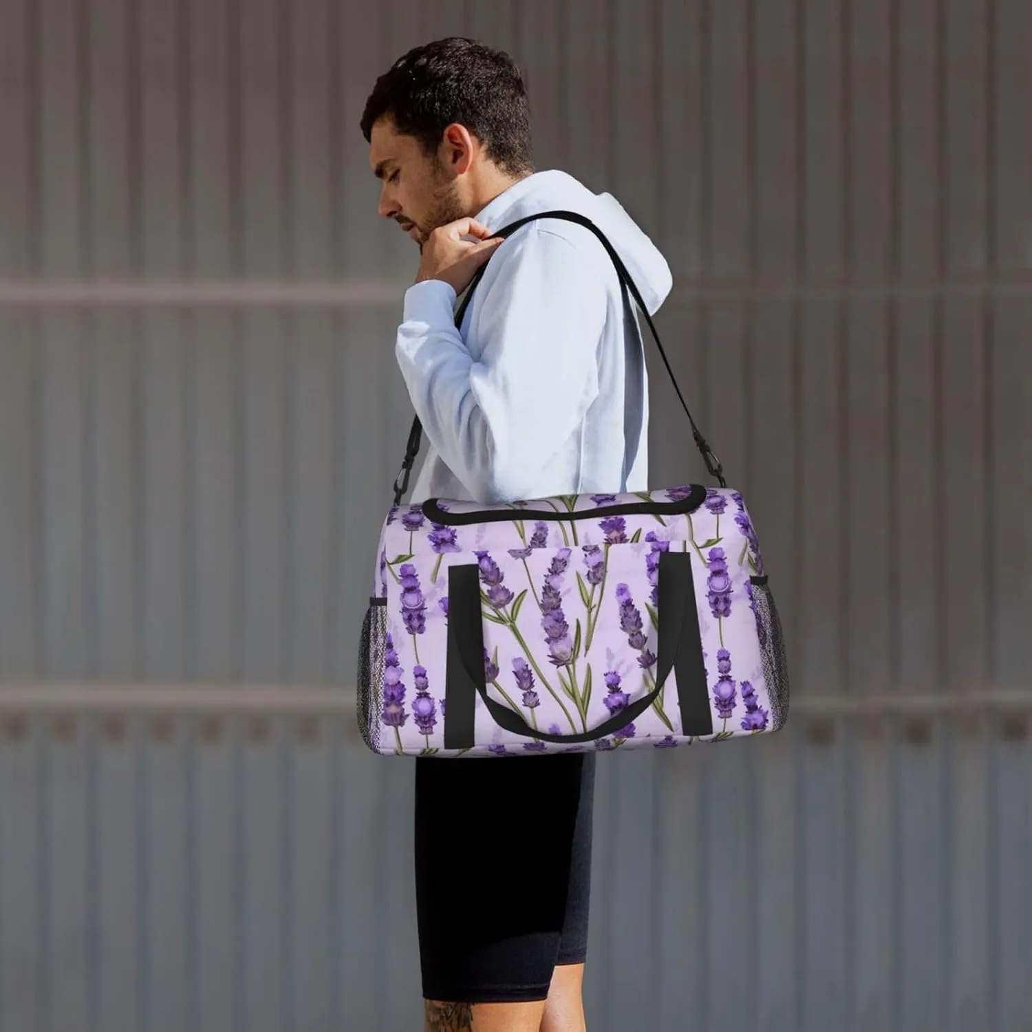 Lavender Stamp Travel Duffel Bag With Zippers And Handles, Big Foldable Duffle Bag For Family Vacations