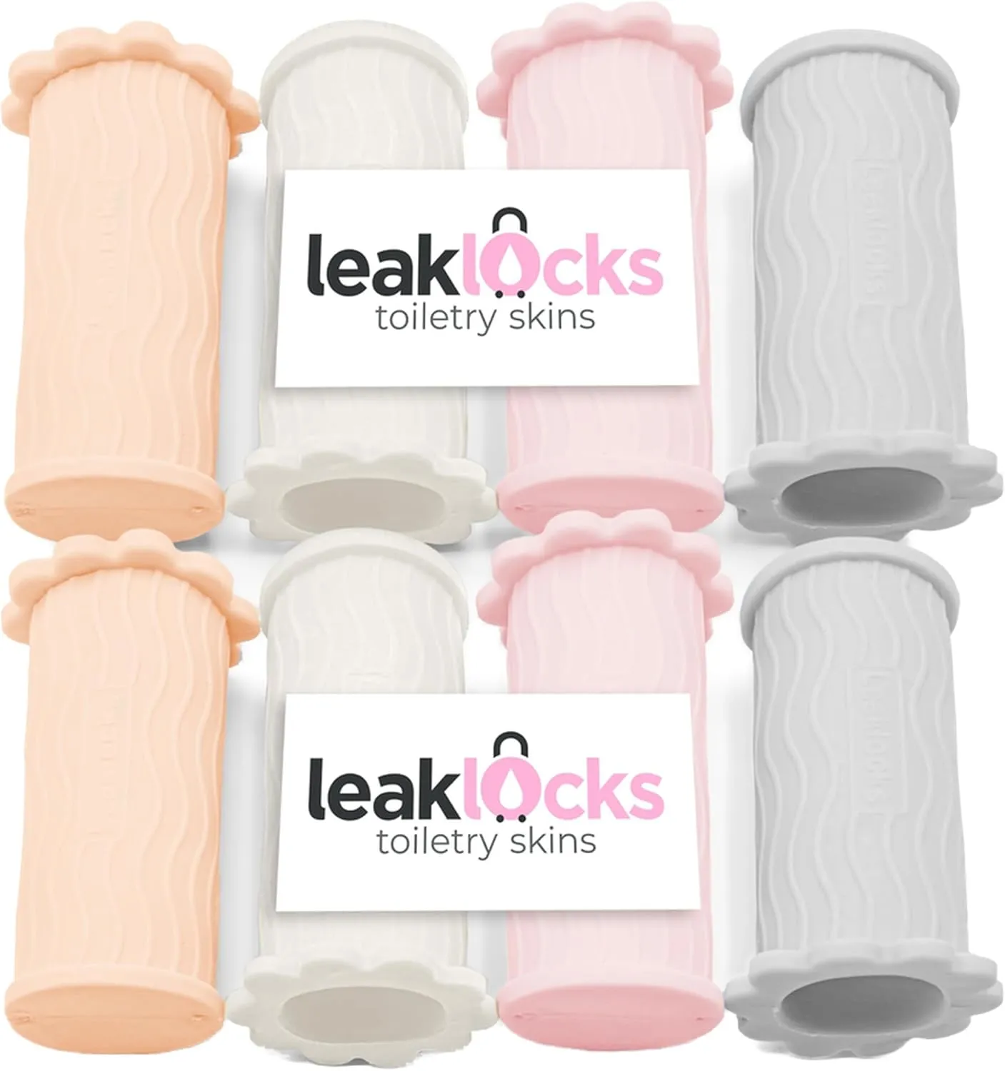 LeakLocks® Toiletry Skins™ Elastic Sleeve for Leak Proofing Travel Container in Luggage. For Standard and Travel Sized Toiletries. Reusable Accessory for Travel Bag Suitcase and Carry-on Luggage