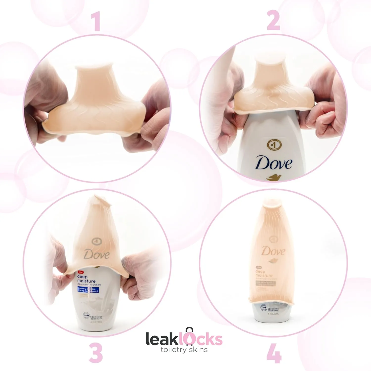 LeakLocks® Toiletry Skins™ Elastic Sleeve for Leak Proofing Travel Container in Luggage. For Standard and Travel Sized Toiletries. Reusable Accessory for Travel Bag Suitcase and Carry-on Luggage
