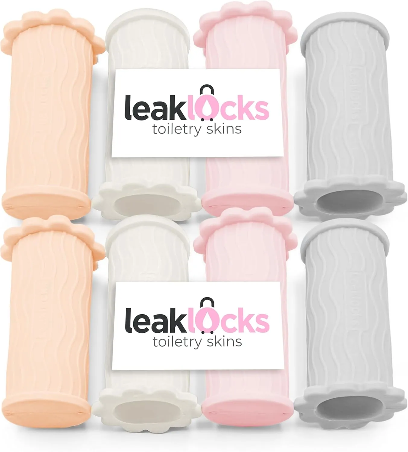 LeakLocks® Toiletry Skins™ Elastic Sleeve for Leak Proofing Travel Container in Luggage. For Standard and Travel Sized Toiletries. Reusable Accessory for Travel Bag Suitcase and Carry-on Luggage