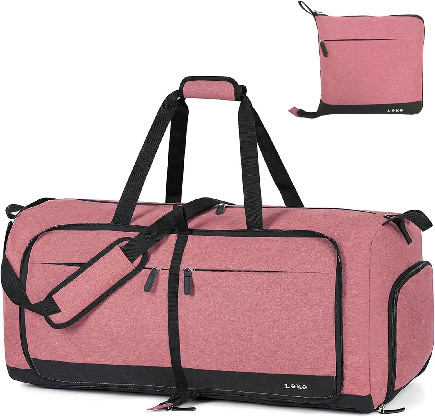 Lekesky Foldable Travel Duffle Bag for Women, Large Duffel Bag with Separate Shoes Compartments & Straps, Carry On Weekend Bag for Women, Hospital, Overnight (Red, 80L)