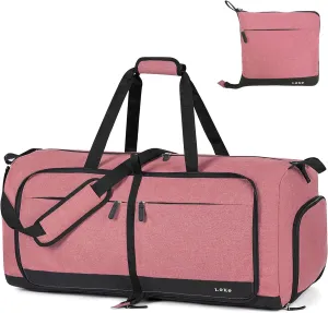 Lekesky Foldable Travel Duffle Bag for Women, Large Duffel Bag with Separate Shoes Compartments & Straps, Carry On Weekend Bag for Women, Hospital, Overnight (Red, 80L)