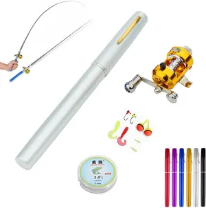 LELEBEAR 2023 Pocket Size Fishing Rod, Pen Fishing Pole, Portable Telescopic Mini Folded With Reel (Silver)