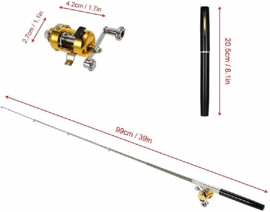LELEBEAR 2023 Pocket Size Fishing Rod, Pen Fishing Pole, Portable Telescopic Mini Folded With Reel (Silver)