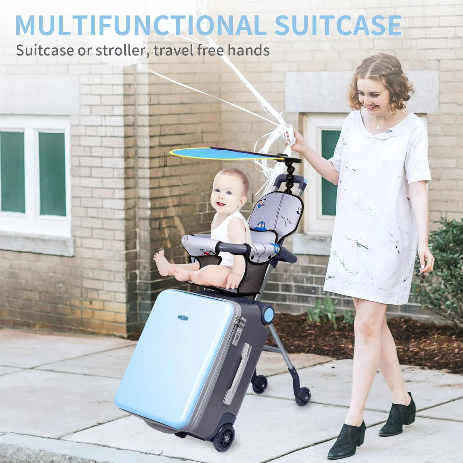 LemoHome Expandable Luggage with Spinner Wheels,Large Suitcases with Child Seat Design,Hard Luggage for Women and Men,20 inch Hardside Carry on Luggage for Travel (Blue visor)