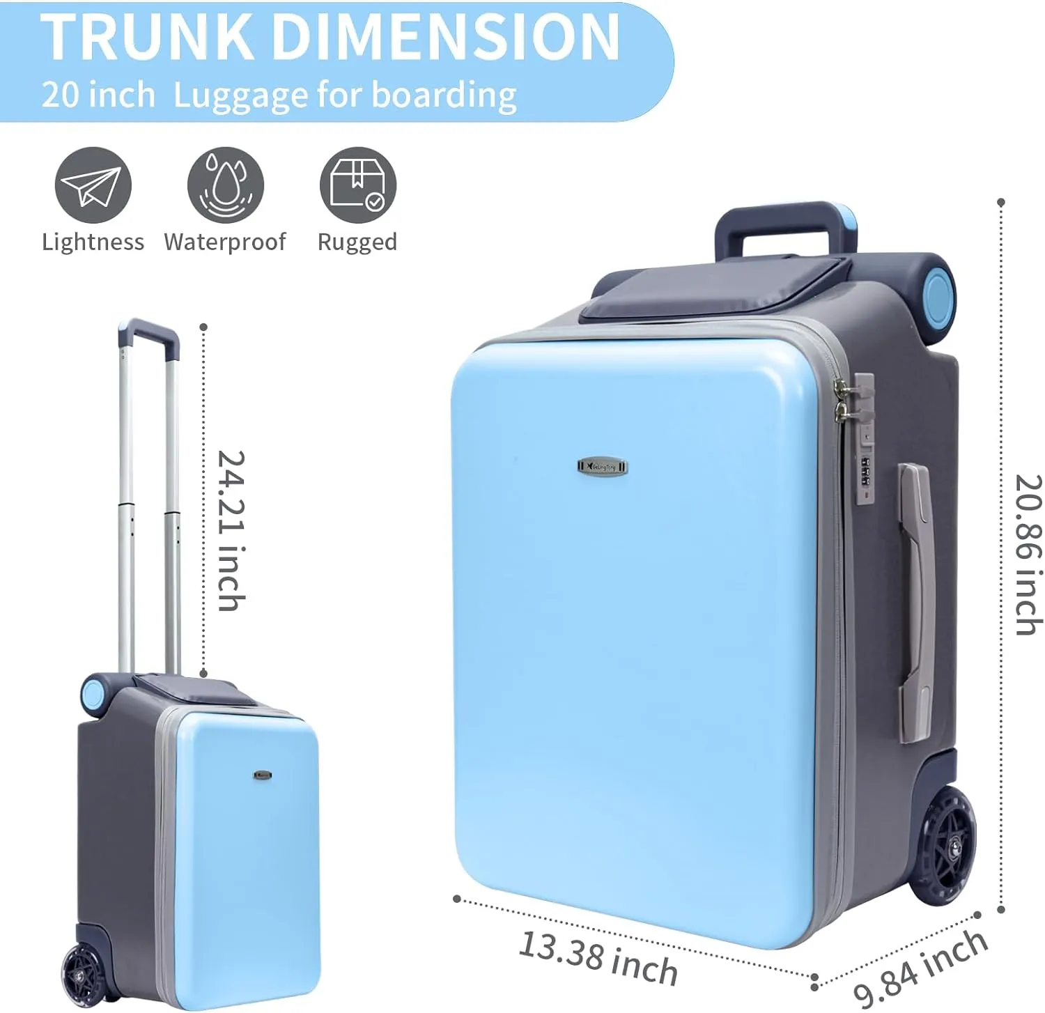 LemoHome Expandable Luggage with Spinner Wheels,Large Suitcases with Child Seat Design,Hard Luggage for Women and Men,20 inch Hardside Carry on Luggage for Travel (Blue visor)