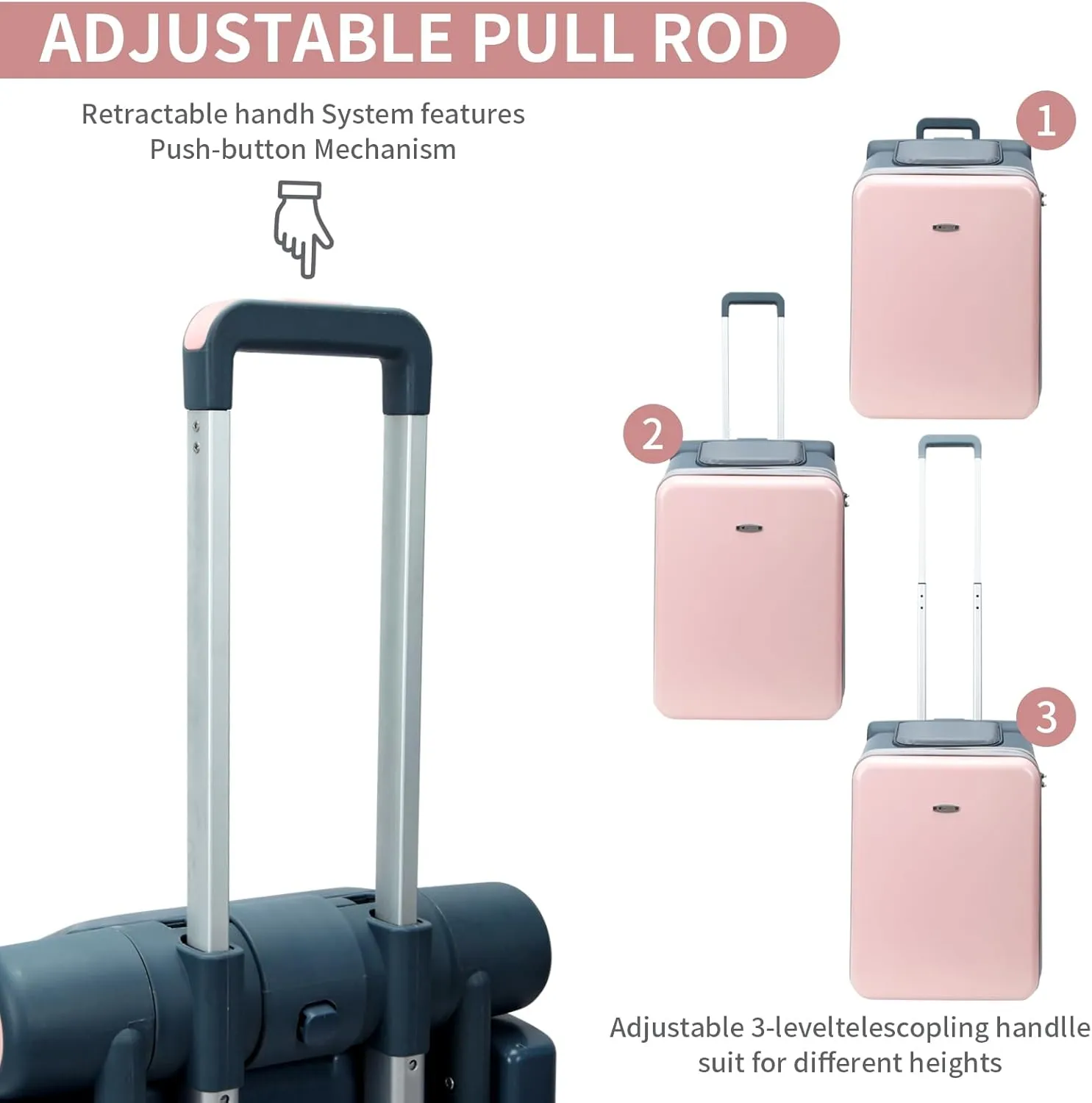 LemoHome Expandable Luggage with Spinner Wheels,Large Suitcases with Child Seat Design,Hard Luggage for Women and Men,20 inch Hardside Carry on Luggage for Travel (Pink)