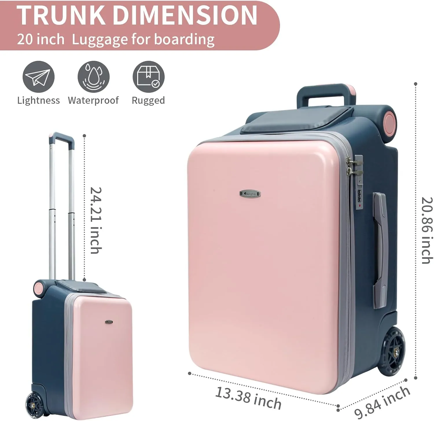 LemoHome Expandable Luggage with Spinner Wheels,Large Suitcases with Child Seat Design,Hard Luggage for Women and Men,20 inch Hardside Carry on Luggage for Travel (Pink)