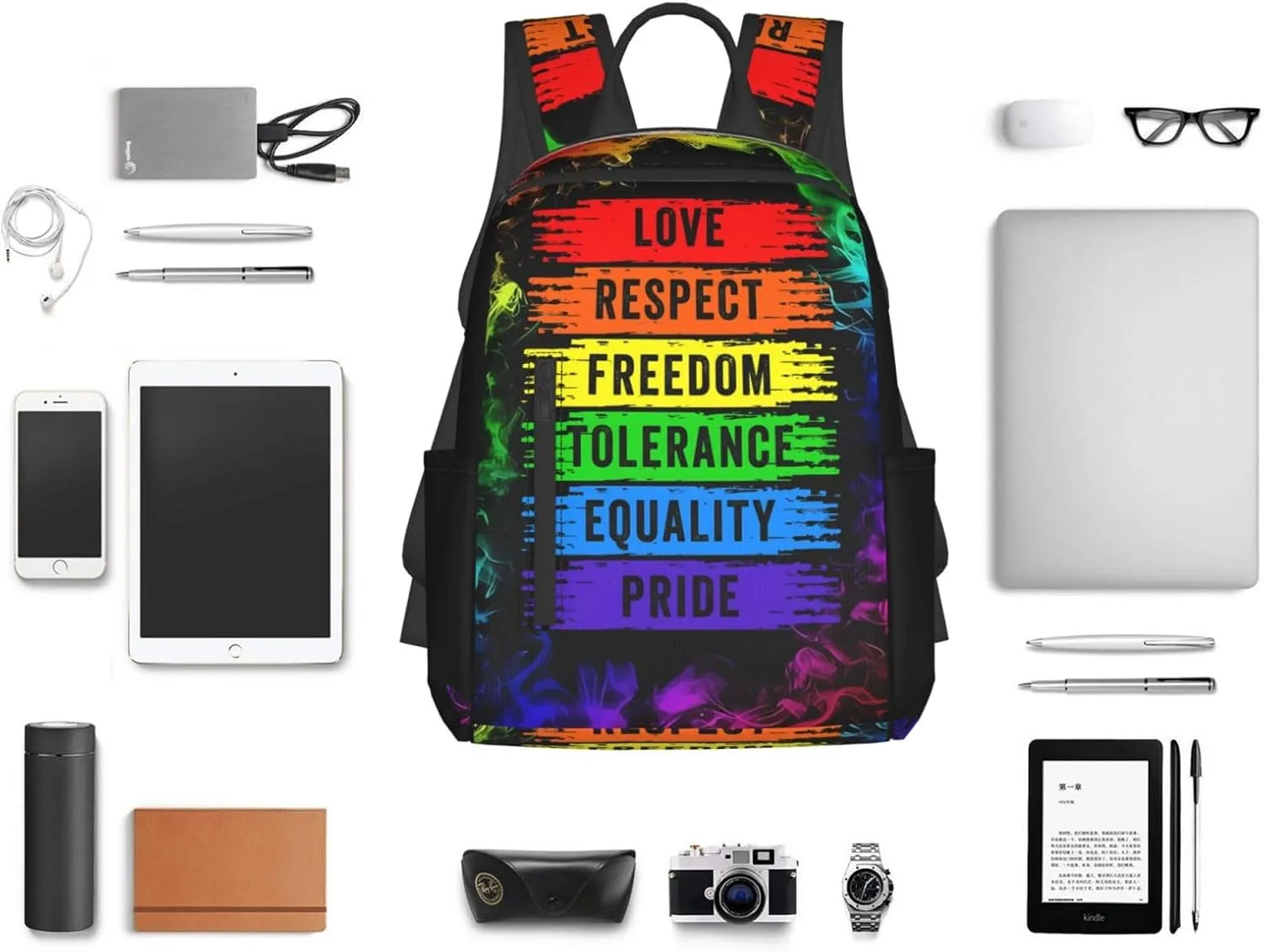 LGBT Gay Love Respect Freedom Tolerange Equality Pride Travel Laptop Backpack Casual Backpacks Double Shoulder Daypack Notebook Rucksack Work Bags Sports Bag for Hiking Camping Beach