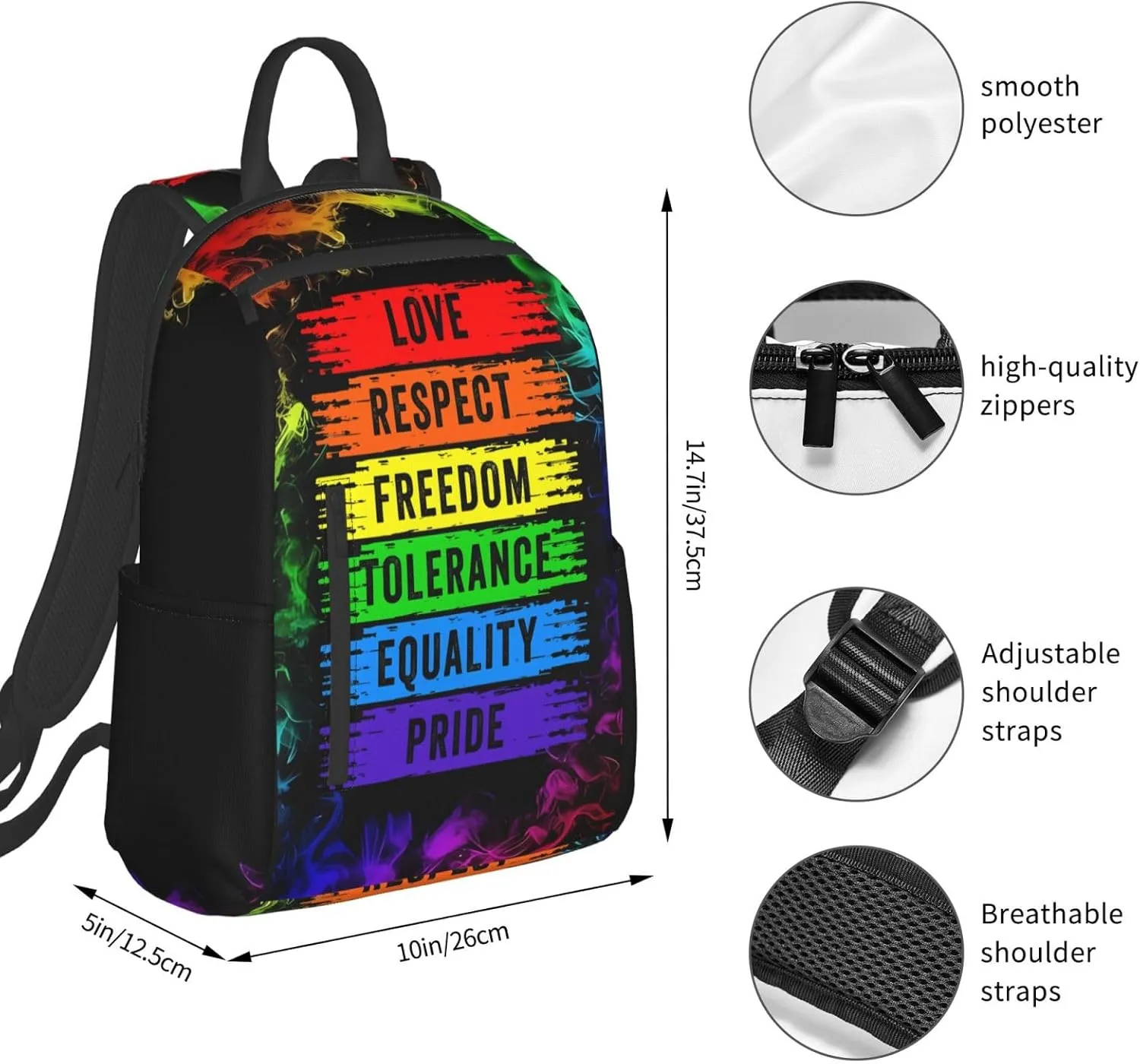 LGBT Gay Love Respect Freedom Tolerange Equality Pride Travel Laptop Backpack Casual Backpacks Double Shoulder Daypack Notebook Rucksack Work Bags Sports Bag for Hiking Camping Beach