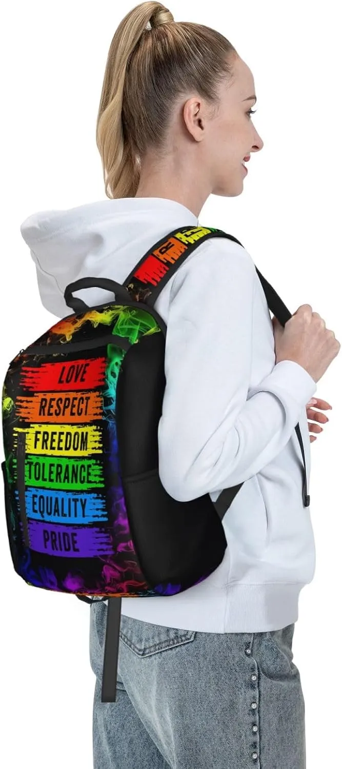 LGBT Gay Love Respect Freedom Tolerange Equality Pride Travel Laptop Backpack Casual Backpacks Double Shoulder Daypack Notebook Rucksack Work Bags Sports Bag for Hiking Camping Beach