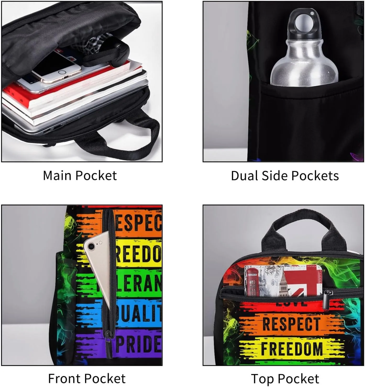 LGBT Gay Love Respect Freedom Tolerange Equality Pride Travel Laptop Backpack Casual Backpacks Double Shoulder Daypack Notebook Rucksack Work Bags Sports Bag for Hiking Camping Beach