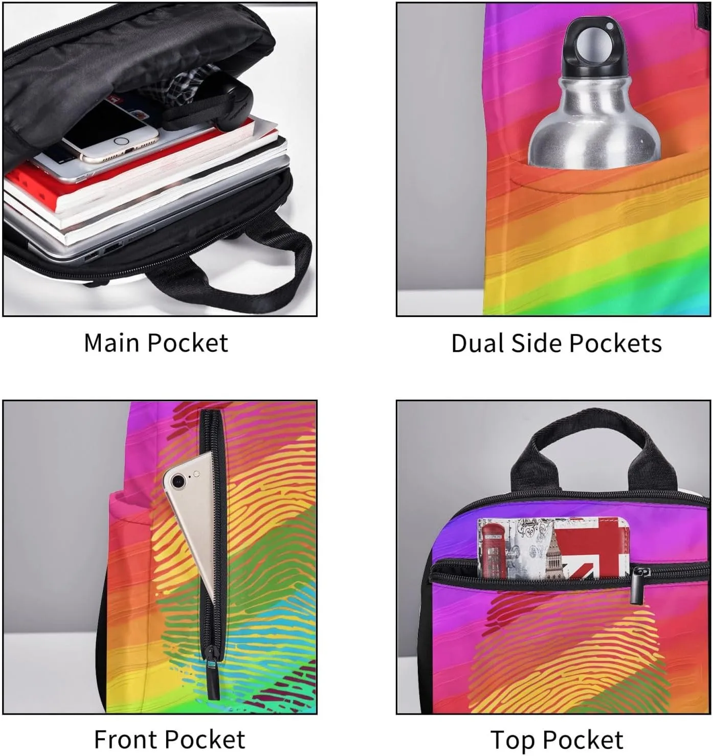 LGBT Rainbow Gay Pride It's in My Finger Print Travel Laptop Backpack Casual Backpacks Double Shoulder Daypack Notebook Rucksack Work Bags Sports Bag for Gym Hiking Camping Beach