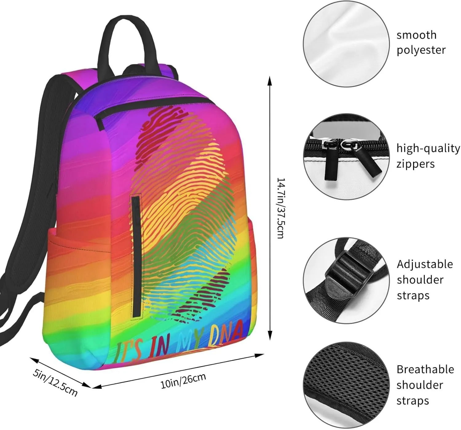 LGBT Rainbow Gay Pride It's in My Finger Print Travel Laptop Backpack Casual Backpacks Double Shoulder Daypack Notebook Rucksack Work Bags Sports Bag for Gym Hiking Camping Beach