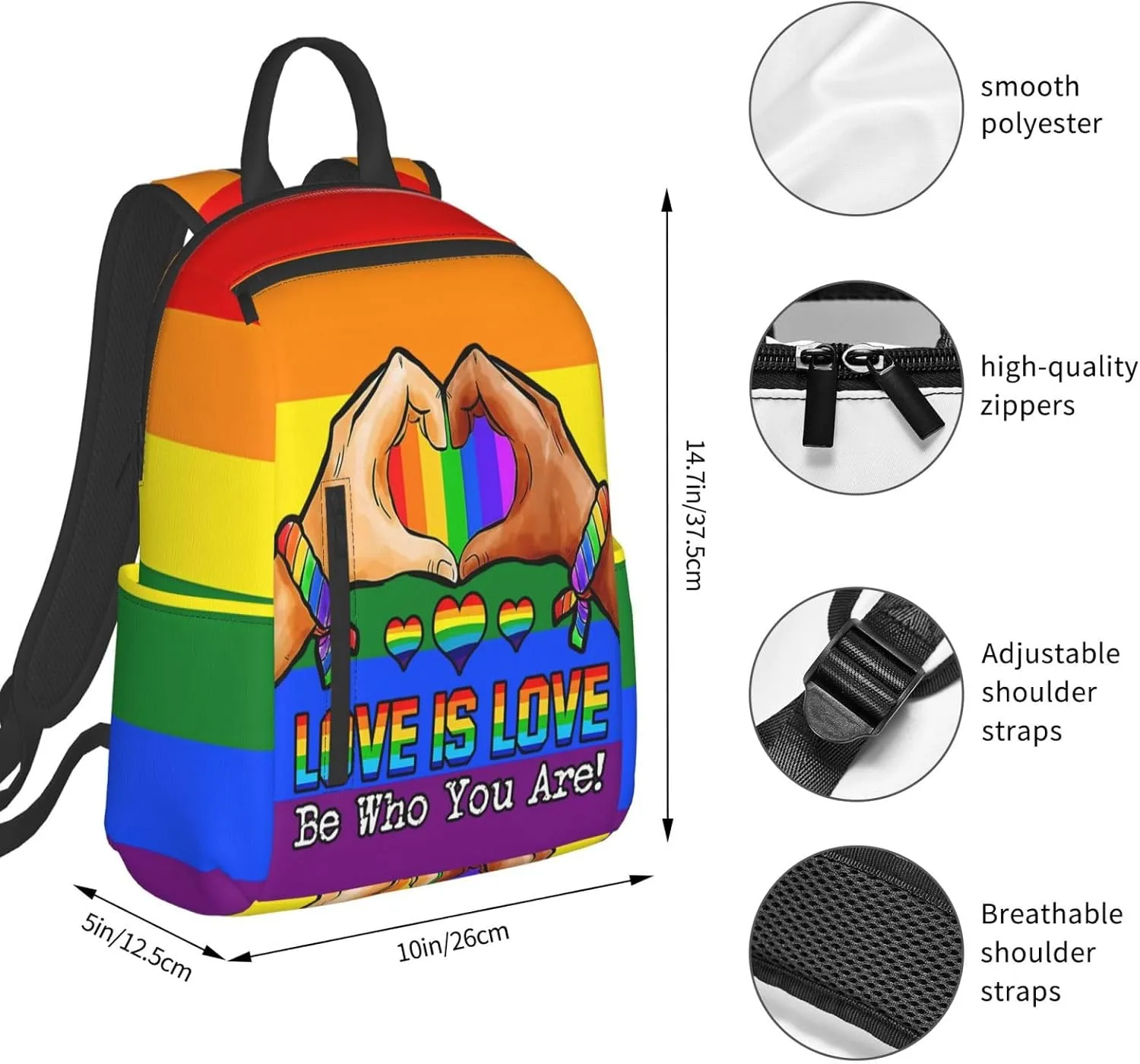 LGBT Rainbow Gay Pride Love Is Love Be Who You Are Travel Laptop Backpack Casual Backpacks Double Shoulder Daypack Notebook Rucksack Work Bags Sports Bag for Hiking Camping Beach