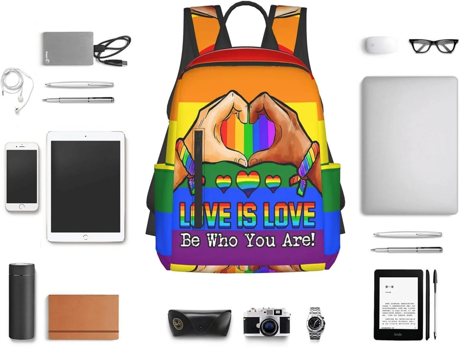 LGBT Rainbow Gay Pride Love Is Love Be Who You Are Travel Laptop Backpack Casual Backpacks Double Shoulder Daypack Notebook Rucksack Work Bags Sports Bag for Hiking Camping Beach
