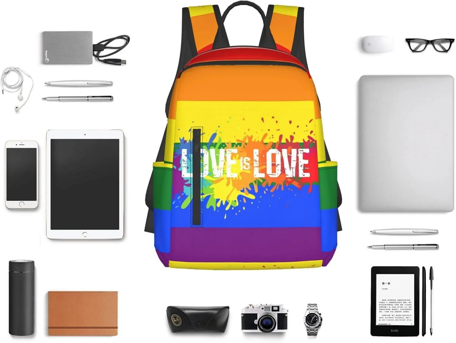 LGBT Rainbow Gay Pride Love Is Love Graffiti Travel Laptop Backpack Casual Backpacks Double Shoulder Daypack Notebook Rucksack Work Bags Sports Bag for Hiking Camping Beach