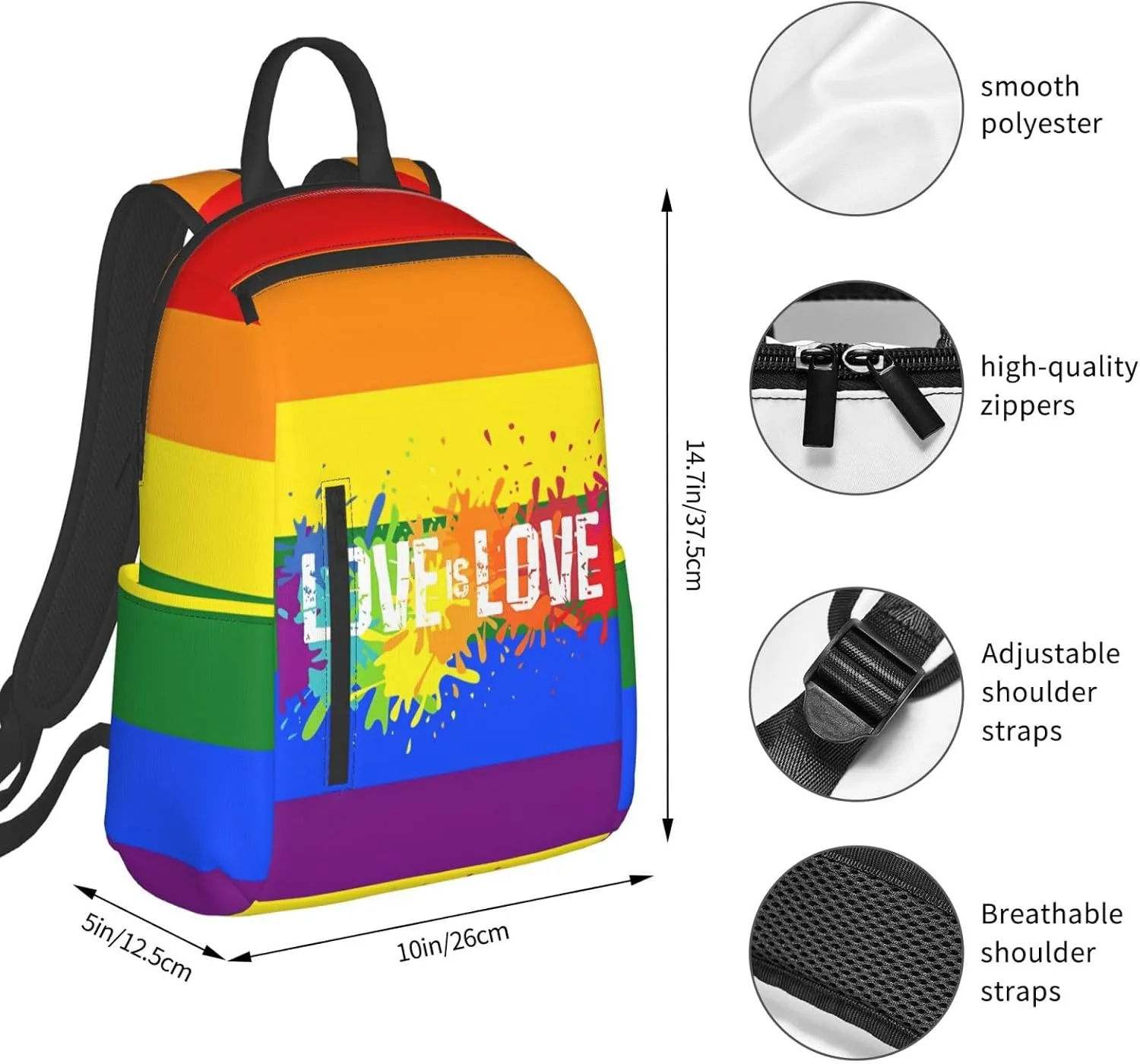 LGBT Rainbow Gay Pride Love Is Love Graffiti Travel Laptop Backpack Casual Backpacks Double Shoulder Daypack Notebook Rucksack Work Bags Sports Bag for Hiking Camping Beach