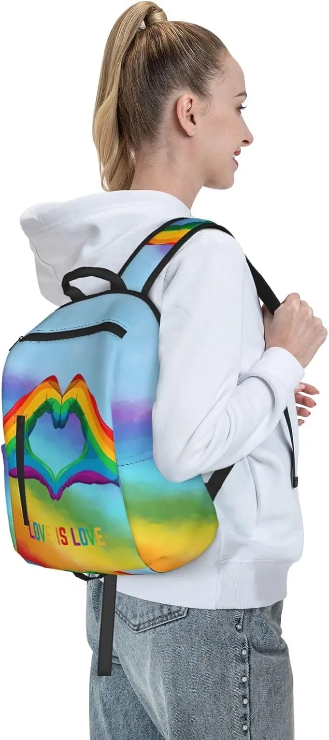 LGBT Rainbow Gay Pride Love Is Love Heart Gesture Travel Laptop Backpack Casual Backpacks Double Shoulder Daypack Notebook Rucksack Work Bags Sports Bag for Gym Hiking Camping Beach