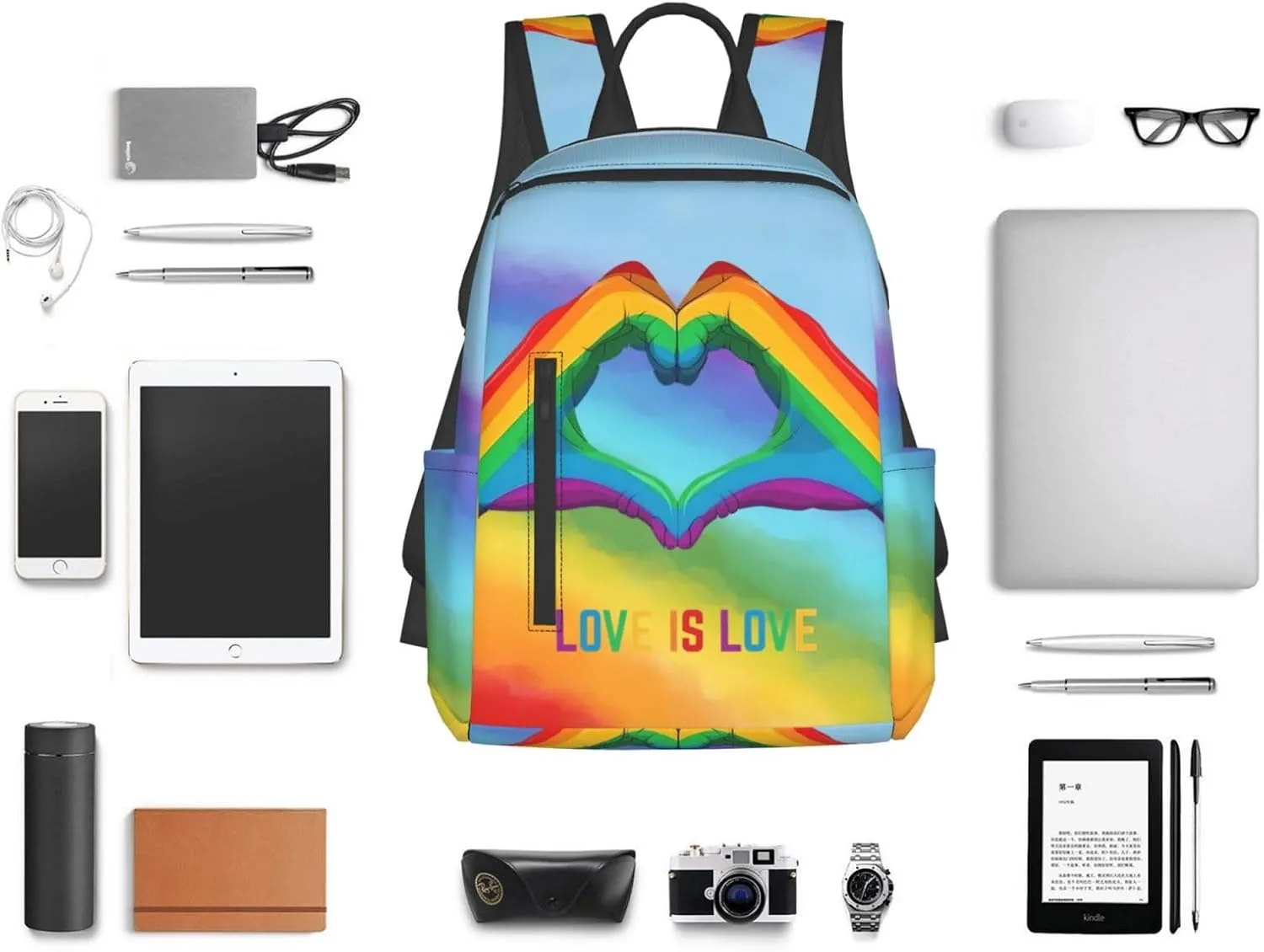 LGBT Rainbow Gay Pride Love Is Love Heart Gesture Travel Laptop Backpack Casual Backpacks Double Shoulder Daypack Notebook Rucksack Work Bags Sports Bag for Gym Hiking Camping Beach