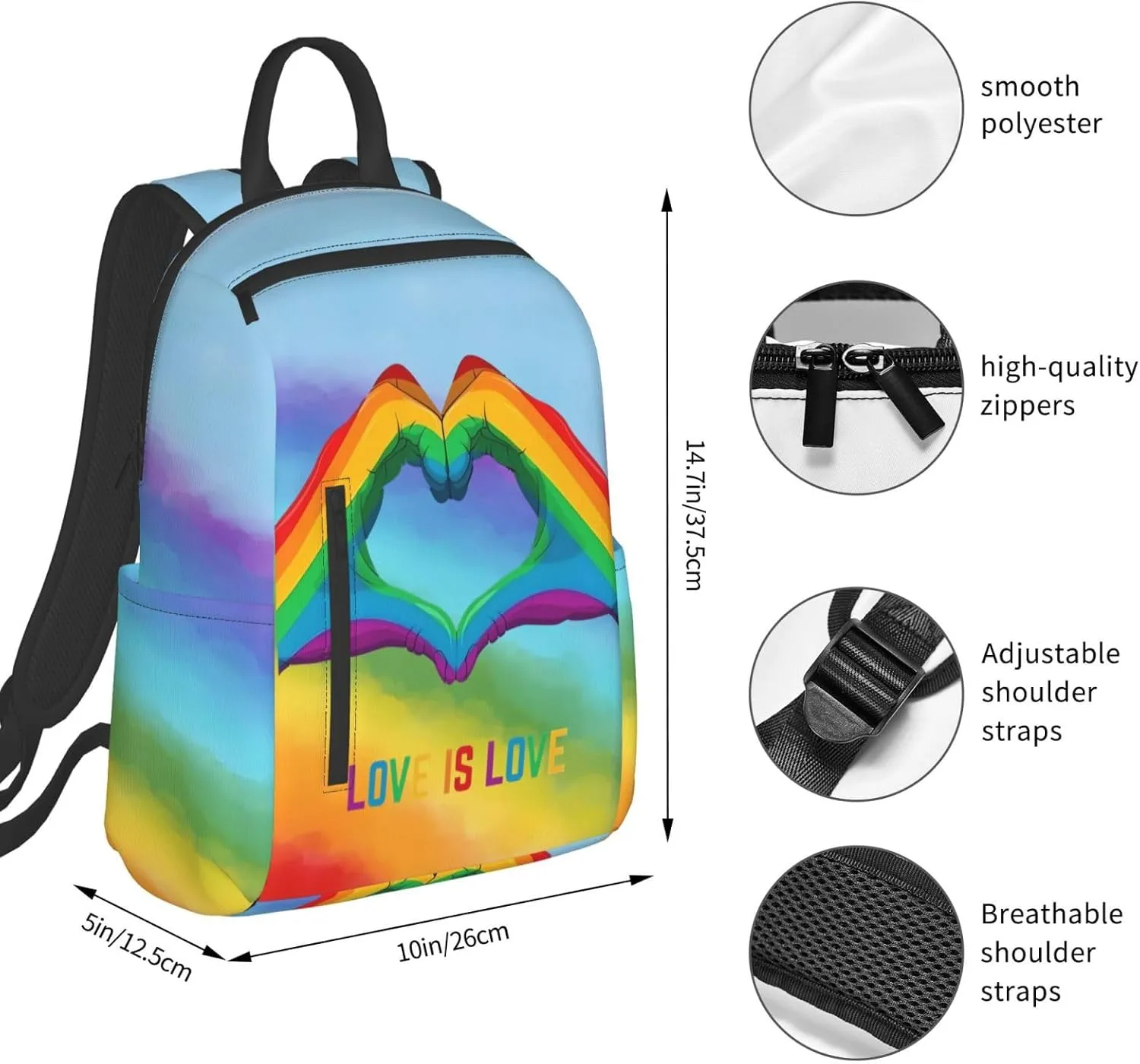 LGBT Rainbow Gay Pride Love Is Love Heart Gesture Travel Laptop Backpack Casual Backpacks Double Shoulder Daypack Notebook Rucksack Work Bags Sports Bag for Gym Hiking Camping Beach