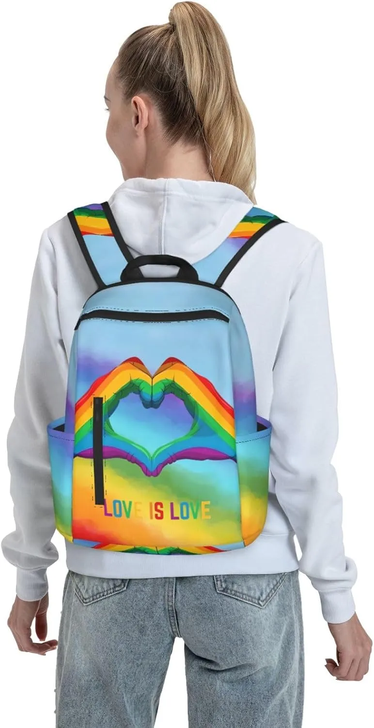 LGBT Rainbow Gay Pride Love Is Love Heart Gesture Travel Laptop Backpack Casual Backpacks Double Shoulder Daypack Notebook Rucksack Work Bags Sports Bag for Gym Hiking Camping Beach