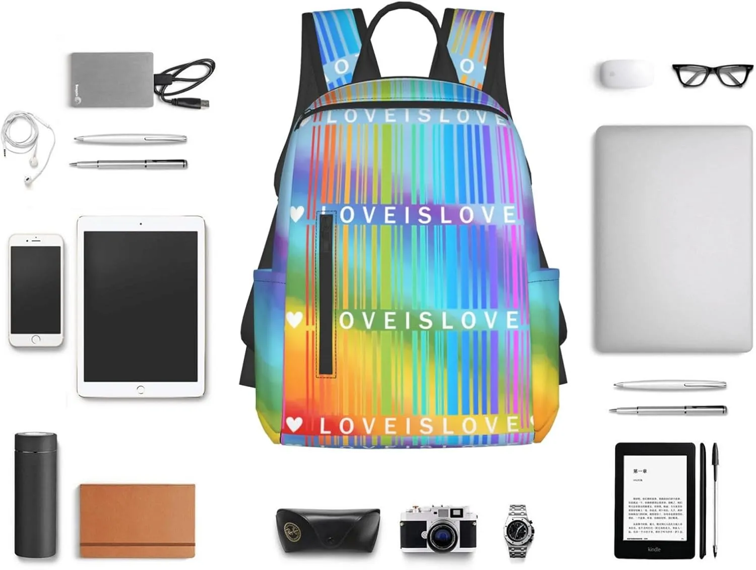 LGBT Rainbow Gay Pride Love is Love Travel Laptop Backpack Casual Backpacks Double Shoulder Daypack Notebook Rucksack Work Bags Sports Bag for Gym Hiking Camping Beach