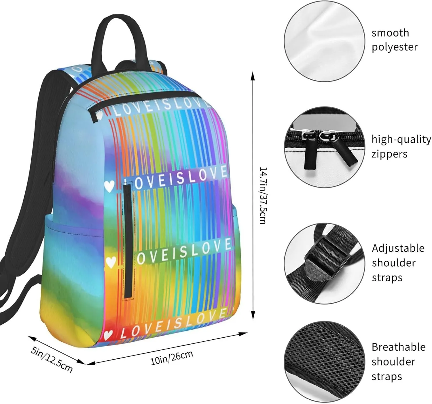 LGBT Rainbow Gay Pride Love is Love Travel Laptop Backpack Casual Backpacks Double Shoulder Daypack Notebook Rucksack Work Bags Sports Bag for Gym Hiking Camping Beach